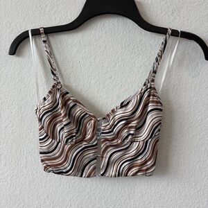 Princess Polly Brown/White Wavy Swirl Print Crop Top Size 2